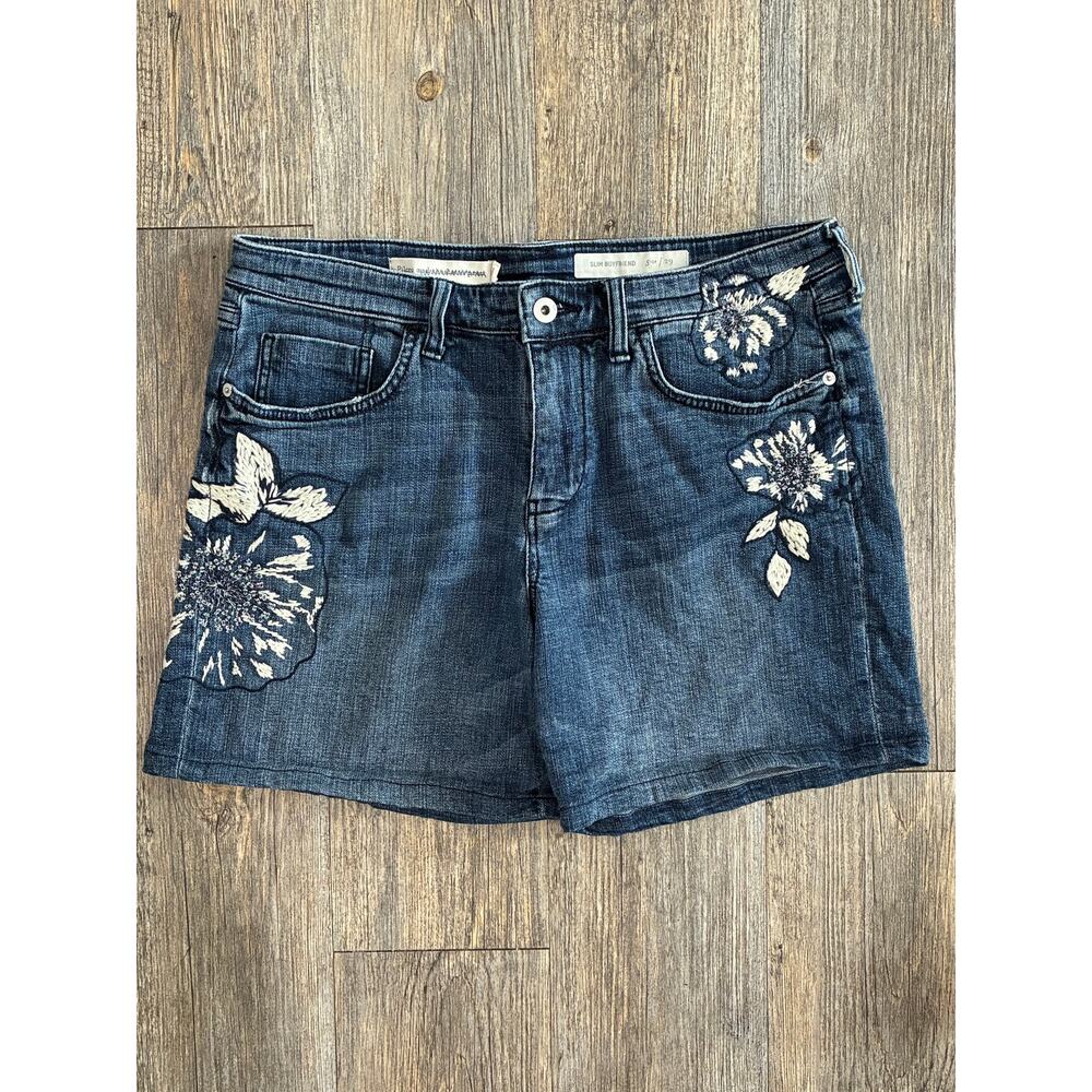 Pilcro Denim Shorts sZ 29 Slim Boyfriend Floral Embroidery Beading Anthropologie